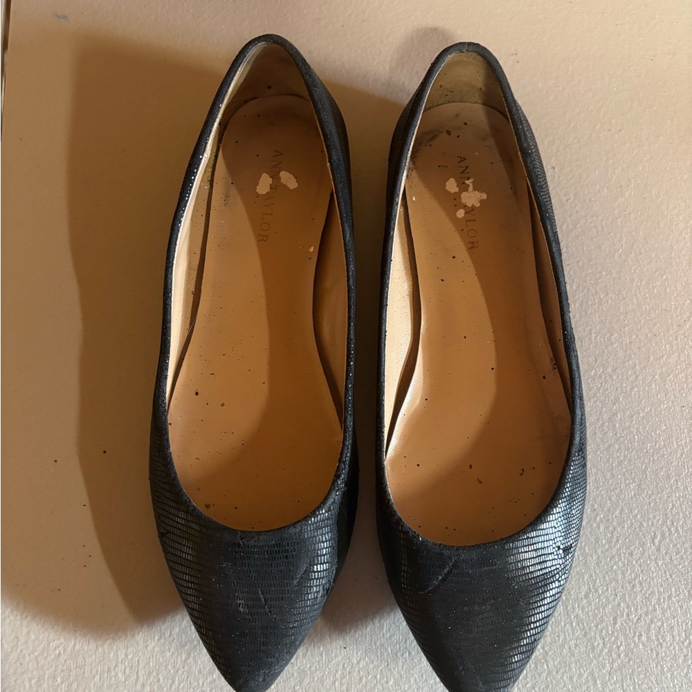 Ann Taylor Black Textured Leather Flats - Picture 2 of 5